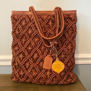 NWT Indian Woven Leather Tote Bag